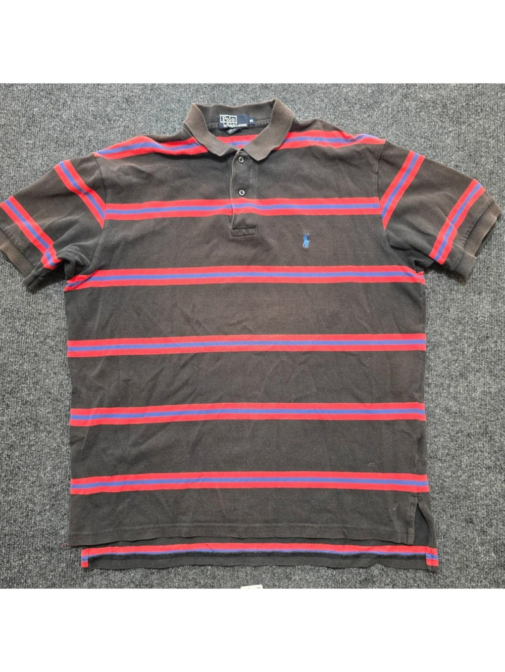 Vtg Polo Ralph Lauren Striped Polo Shirt XL Black Red Purple Grunge Indie Sleaze